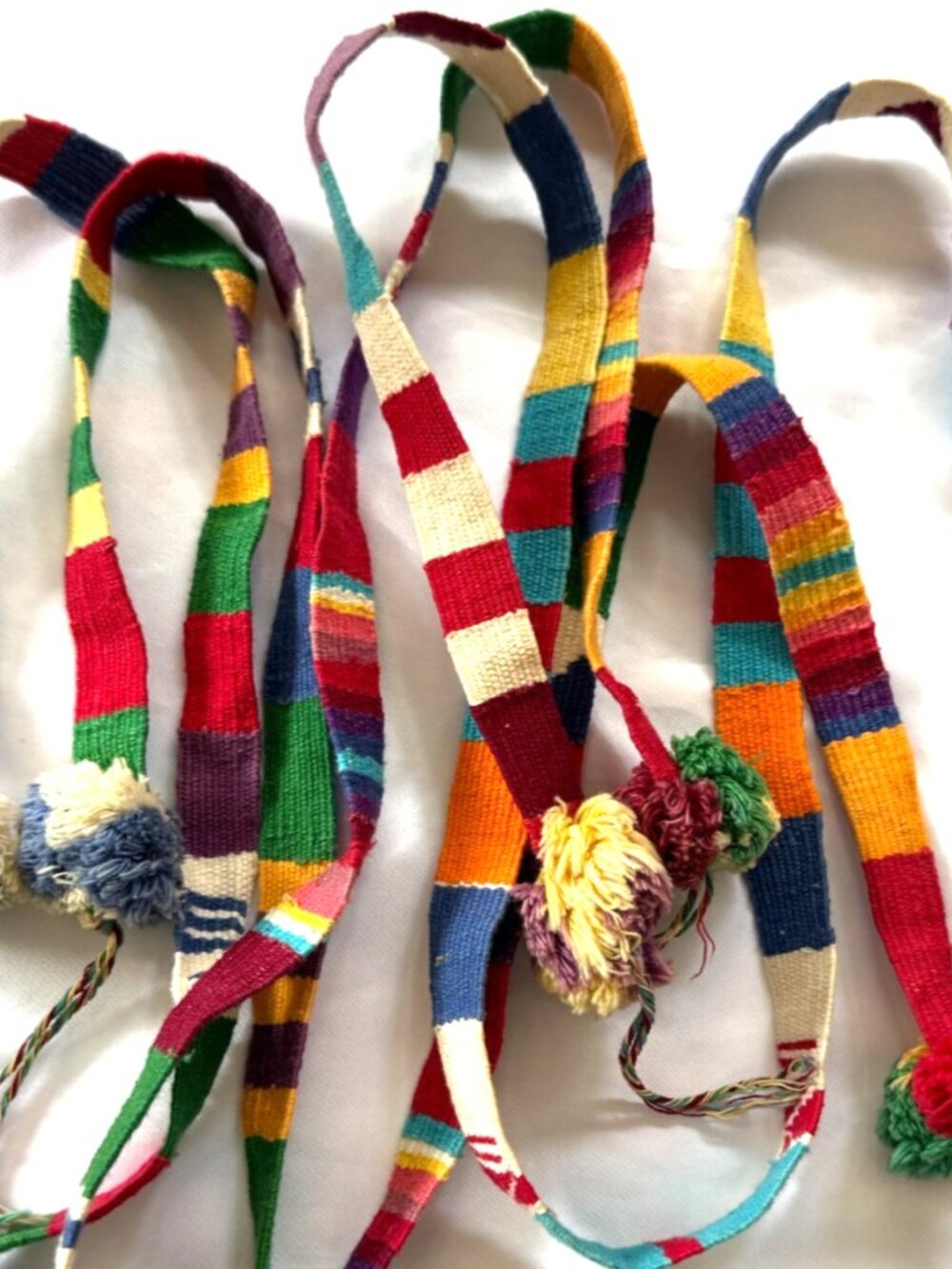 LOT OF 3 VINTAGE GUATEMALAN HANDWOVEN COTTON SASH BELT FAJA CINTA FOLK ART (A)
